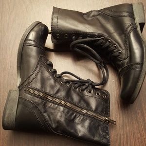 Black ankle lace up riding boots